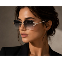 Diamond Cut Lens Shades Eyewear Men Retro Frameless  👓
