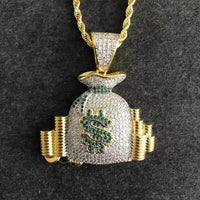 Diamond  Hip Hop Necklace Shiny Cubic Zirconia Wallet Pendant 💎