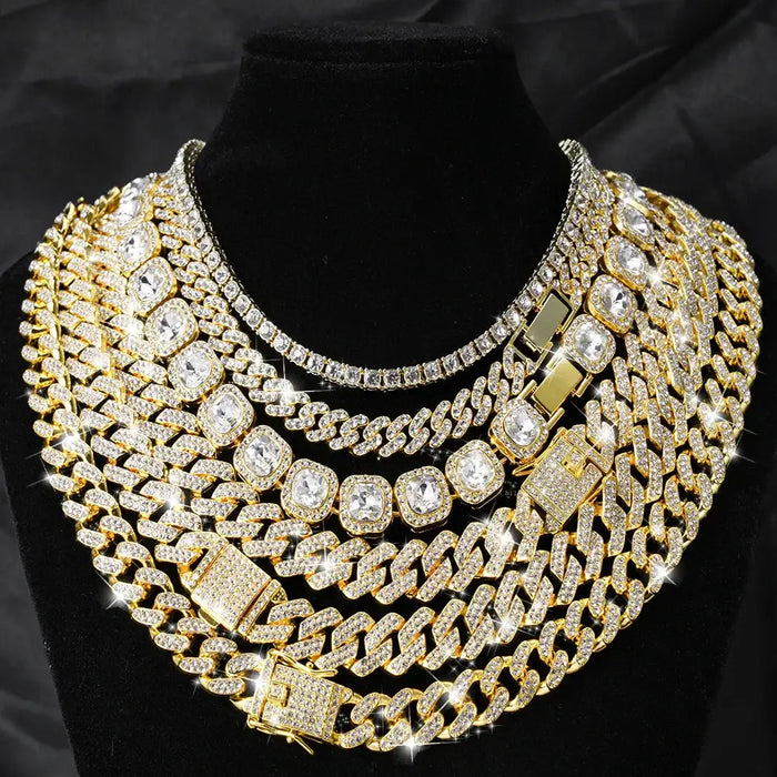 Diamond  Iced Out Tennis Chain Rhinestone Paved Miami Cuban Necklace Jewelry 💎