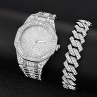 Diamond Watch 2 pieces set of With Bracelet Iced Out Golden Wrist Watches Luxury Brand 💎
