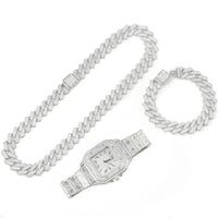 Diamond Watch Set Square Watch+Cuban Chain+Bracelet 💎