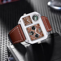 Dual Time Zone Quartz Watch Waterproof Large Dial