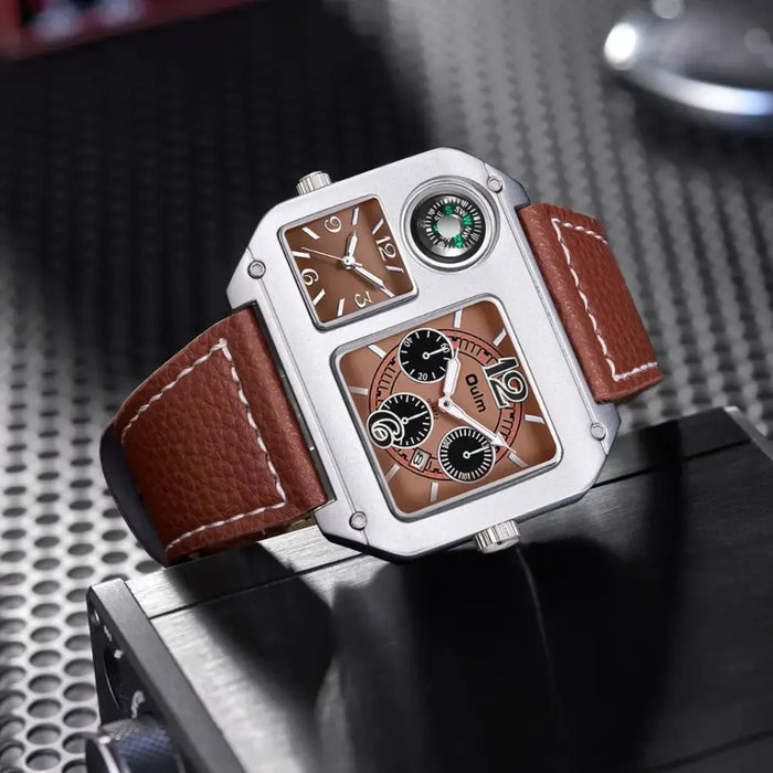 Dual Time Zone Quartz Watch Waterproof Large Dial