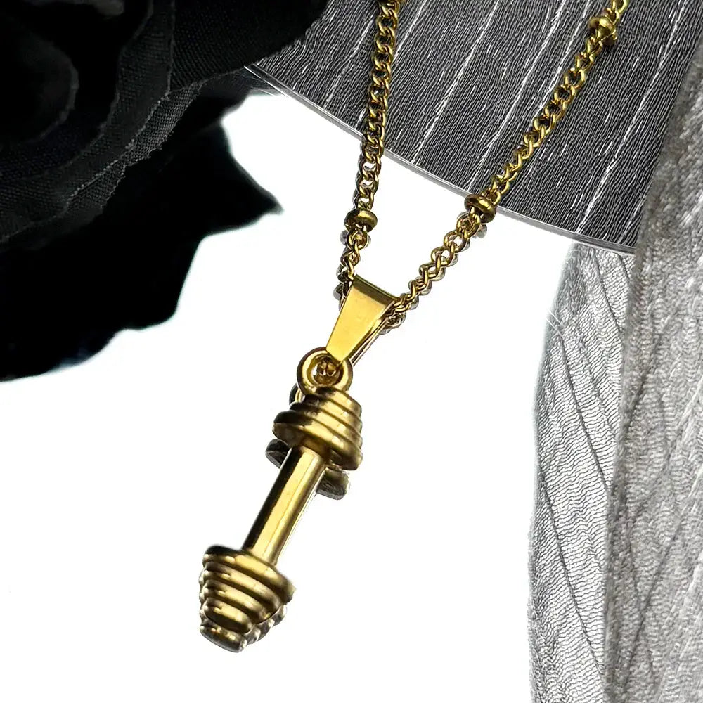 Dumbbell Fitness Body Pendant Necklaces for Women Men Stainless Steel  ✨