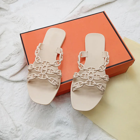 2025 Summer Women Slippers Bow Flip Flops Rivet Flats Sandals Outdoor Transparent Crystal Beach Shoes Female Open Toe Shoes