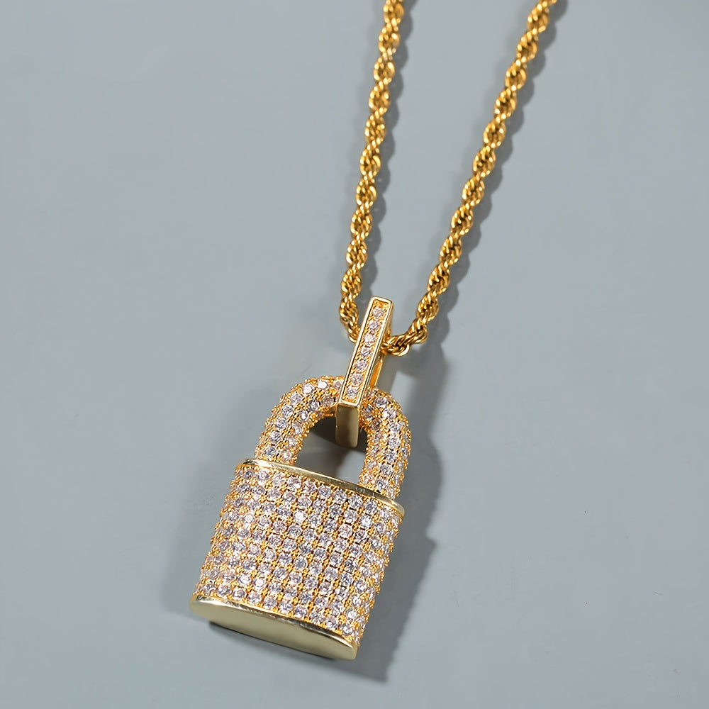 Luxurious Full-Paved Zirconia Pendant Lock Necklace ✨