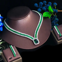Elegant Green Cubic Zirconia Big Geometric Square CZ Necklace and Earrings Luxury SET 💎