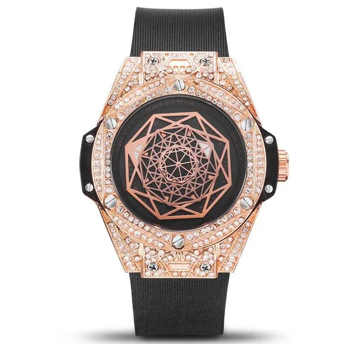 Embedded Diamonds Waterproof Silicone Strap Night Light Sport Watch ⌚️
