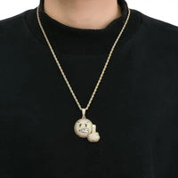 Emoji Angry Vertical Middle Finger Emoji Pendant with Zircon Necklace 😠