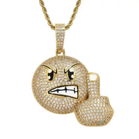 Emoji Angry Vertical Middle Finger Emoji Pendant with Zircon Necklace 😠