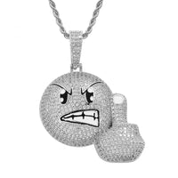 Emoji Angry Vertical Middle Finger Emoji Pendant with Zircon Necklace 😠