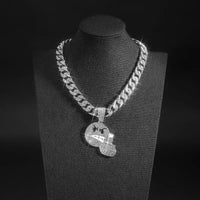 Emoji Angry Vertical Middle Finger Emoji Pendant with Zircon Necklace 😠