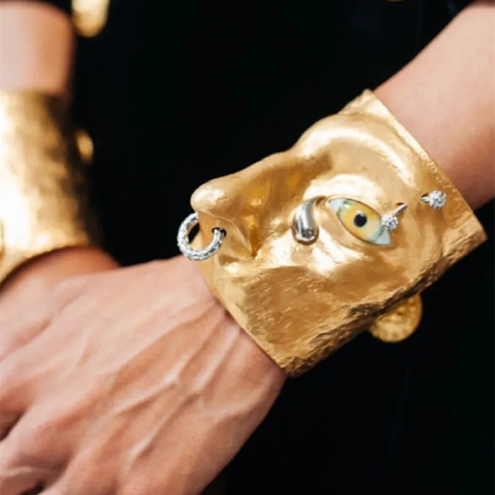 Exaggerated Vintage Alloy Plated Eyes Cuff Bracelet For Women Fashion Jewelry ✨