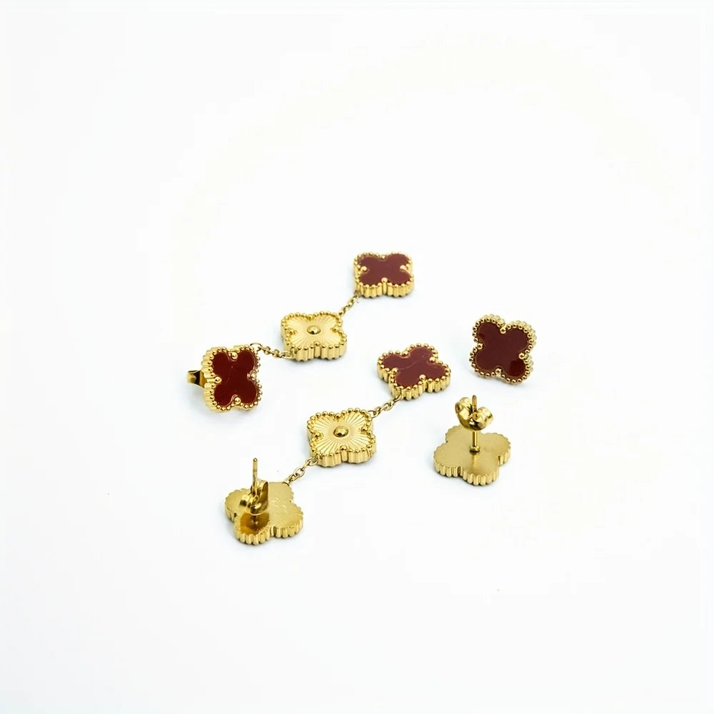 4 Pieces of Fresh and Exquisite Four-Leaf Clover Jewelry Sets, Including a Lucky Four-Leaf Clover Flower Necklace, Earrings, And