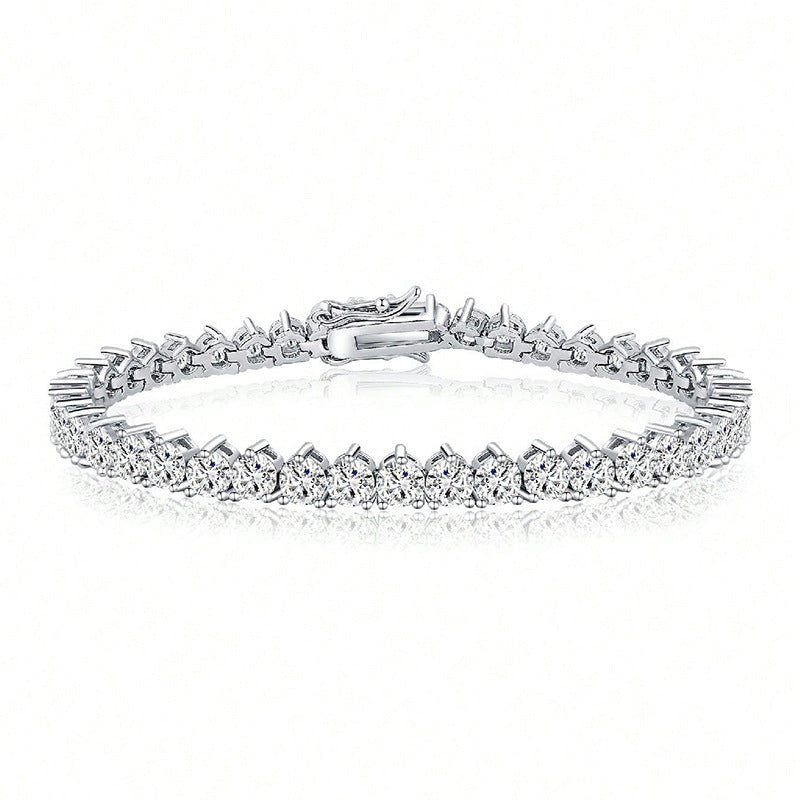 Womens Three-claw Tennis Bracelet With Copper Plating And Zircon Inlays ✨