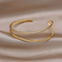 Fashion jewelry two-color plated zircon letter X opening bracelet 💎