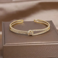 Fashion jewelry two-color plated zircon letter X opening bracelet 💎