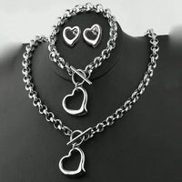 Fashion Stainless Steel Bracelet Earrings Necklace Pendant Set Women's Daily Goods 💎