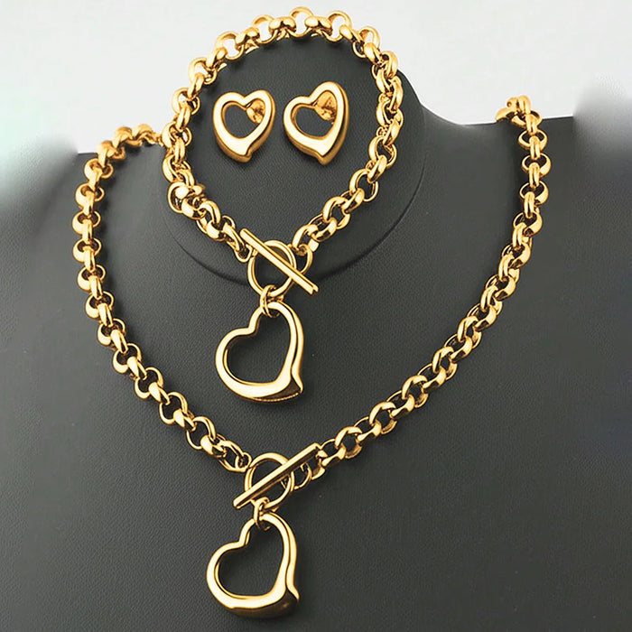 Fashion Stainless Steel Bracelet Earrings Necklace Pendant Set Women's Daily Goods 💎