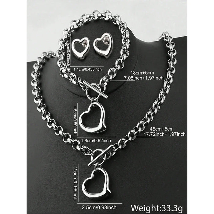 Fashion Stainless Steel Bracelet Earrings Necklace Pendant Set Women's Daily Goods 💎