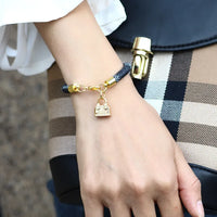 Fashionable Cow Leather Striped Bracelet Gold Exquisite Lock Pendant Elegant ✨