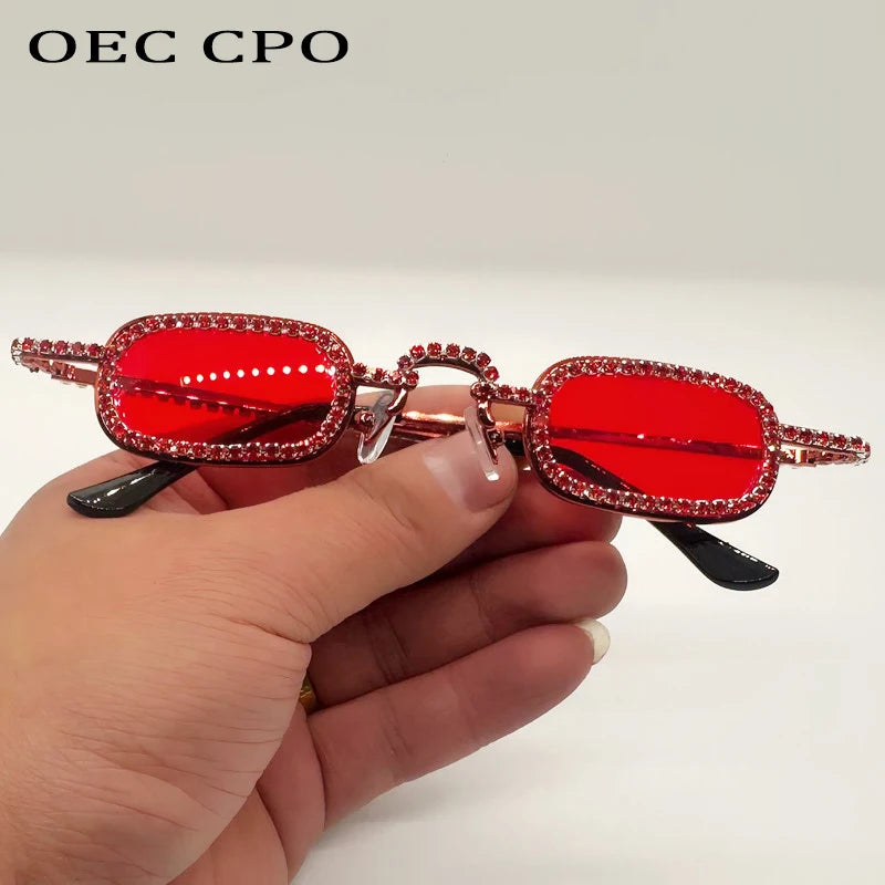 Women'S Small Square Diamond Sunglasses Metal Luxury Rectangle Rhinestone UV400 Multicolor Shades Female Sun Glasses Eyewear