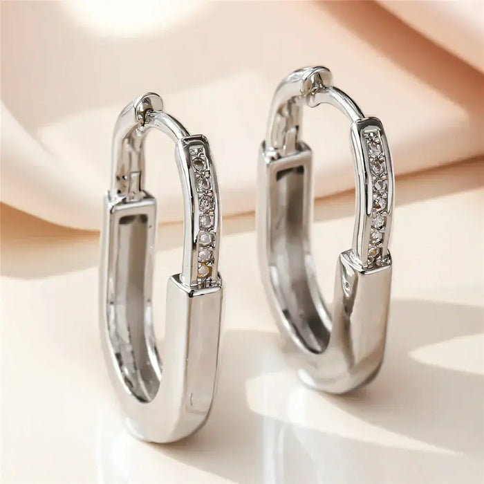Female Fashion Zircon Stone Hoop Earrings For Women Vintage  💎