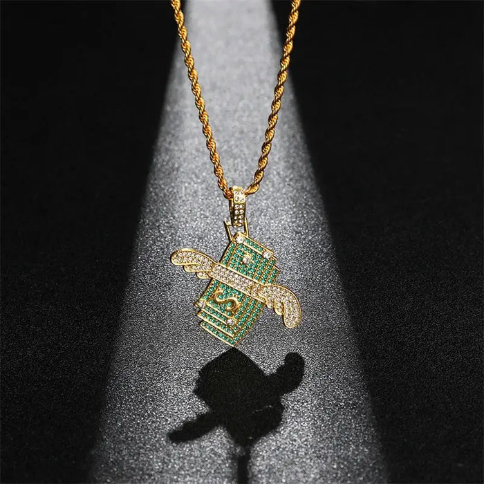 Flying Money Necklace Wings Cash Pendant Men's Jewelry💸