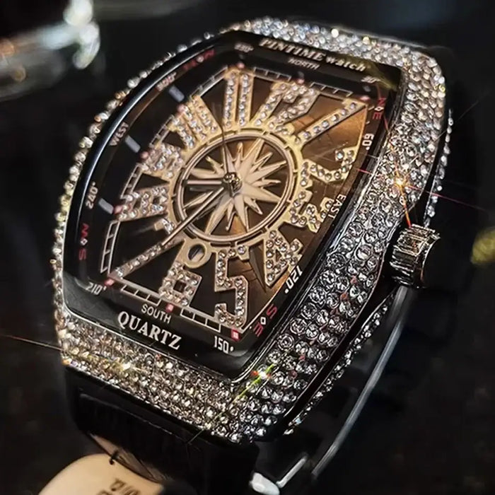 FM style Luxury Diamond Watch Digital Diamond Inlay Black Watch ⌚️