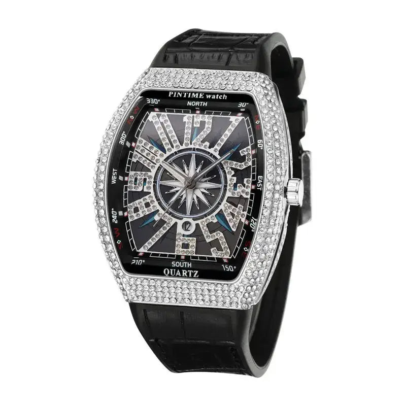 FM style Luxury Diamond Watch Digital Diamond Inlay Black Watch ⌚️