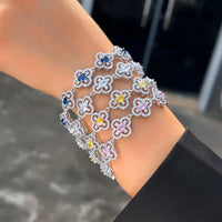 Four Leaf Flower Tennis Bracelets CWW Zircons Luxury Yellow Pink White Blue CZ Crystal  💎