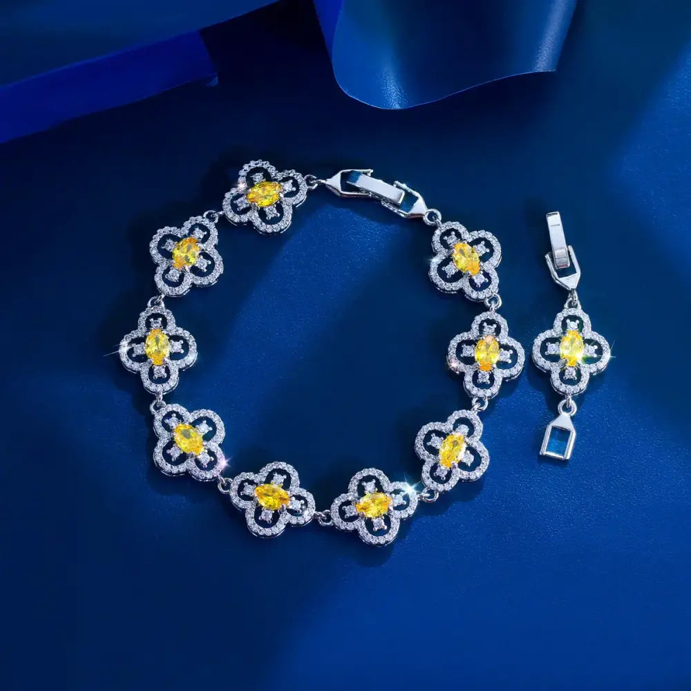 Four Leaf Flower Tennis Bracelets CWW Zircons Luxury Yellow Pink White Blue CZ Crystal  💎