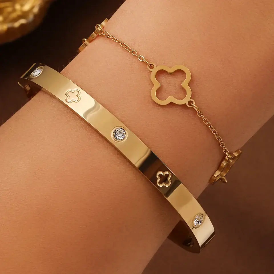 French Lucky Clover Women's Bracelet Set High Quality Stainless Steel ✨