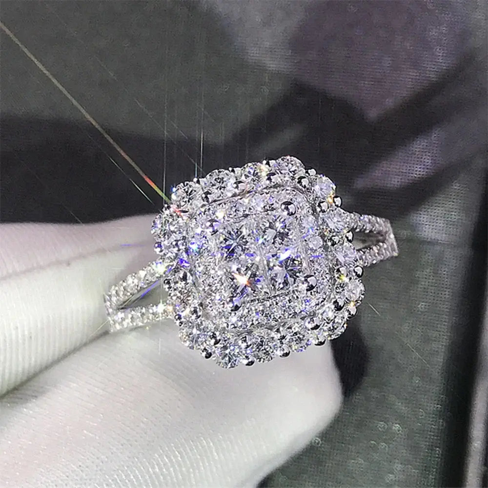Full Bling Iced Out Micro Pave Crystal Gorgeous Square Shape Women Ring 💍