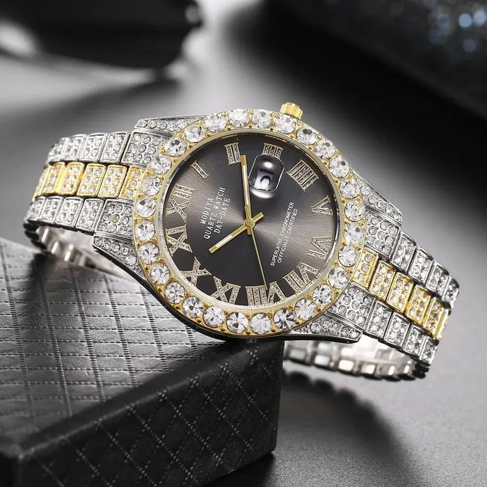 Full Diamond Iced Out Alloy Decoration Quartz Watch for Men Luxury 💎