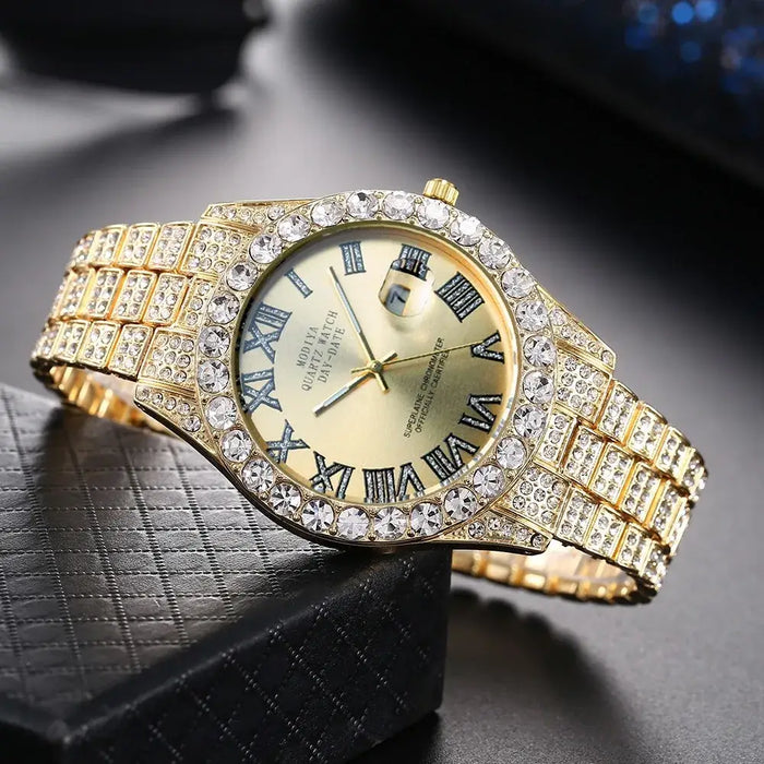 Full Diamond Iced Out Alloy Decoration Quartz Watch for Men Luxury 💎