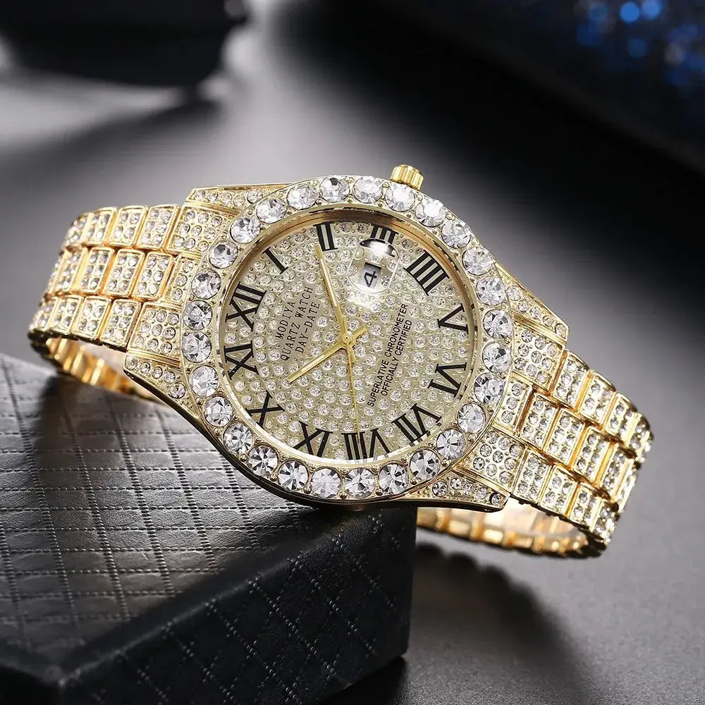 Full Diamond Iced Out Alloy Decoration Quartz Watch for Men Luxury 💎
