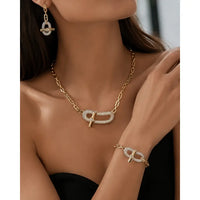 Full diamond luxury women's necklace earrings punk collarbone chain ✨