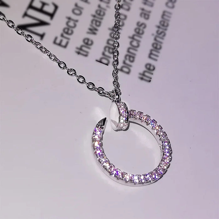Full Diamond Nail Necklace Luxury Curved Nail Round Pendant 💎