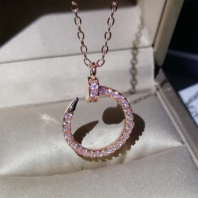 Full Diamond Nail Necklace Luxury Curved Nail Round Pendant 💎