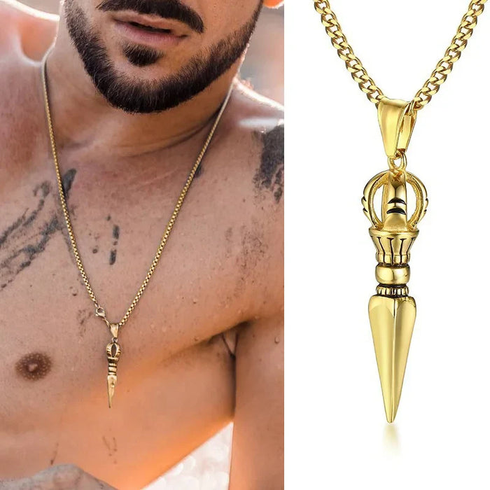 GANDHANRA STAINLESS STEEL VAJRA DAGGER PATRON SAINT AMULET NECKLACE✨