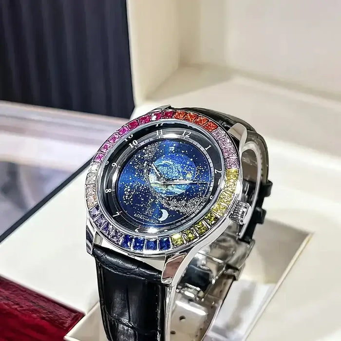 Genuine Men's Mechanical Watch with a Starry Sky Dial and Colorful Gemstones ⌚️