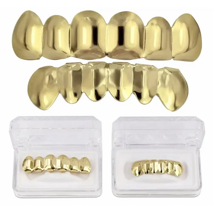 Gold Silver Plated HIP HOP Tooth Grillz Top& Bottom  Teeth Set 🦷