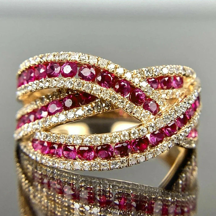 Gorgeous Gold Color Cross Ring Female Party Jewelry with Bright Zirconia 💍