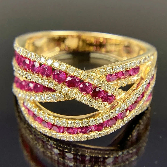 Gorgeous Gold Color Cross Ring Female Party Jewelry with Bright Zirconia 💍