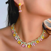 Gorgeous Yellow Pink Cubic Zirconia Green Enamel Luxury Jewelry Set 💎