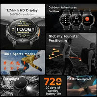 GPS Smartwatch for Men 1.7 HD Screen Military Smart Watch Flashlight IP68 Waterproof ⌚️