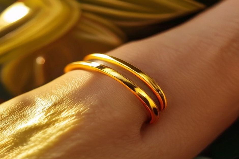 Hammered finish gold band ring