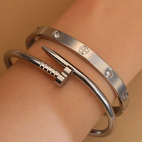 Heart Shaped Zircon Stainless Steel Gold Color 2-in-1 Bracelet ✨