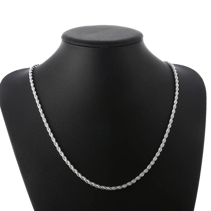 High quality 925 Sterling Silver 4MM Women Men chain Male Twisted Rope Necklace ✨